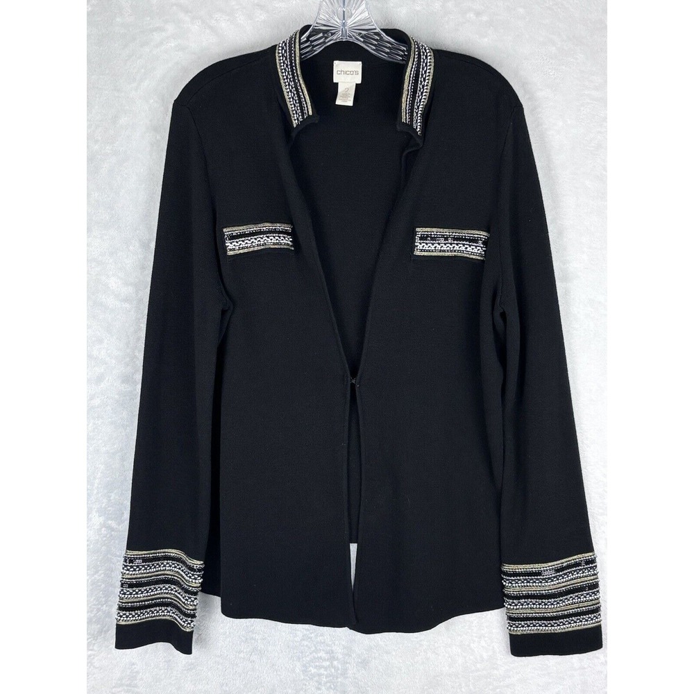 CHICO'S Women's Black Open Front Cardigan With Hook & Eye Clasp Size 2